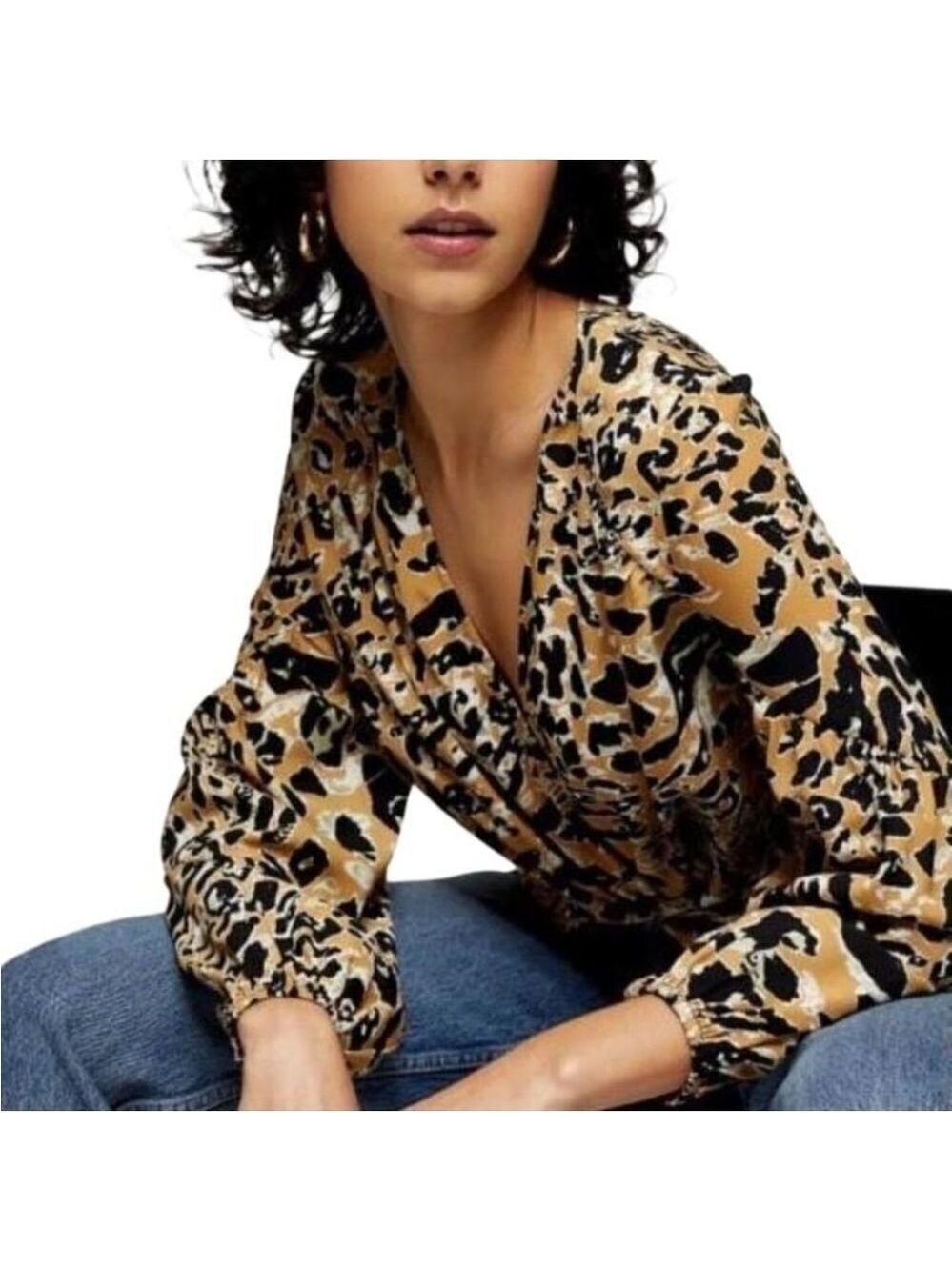 Topshop Front Twist Animal Print Top